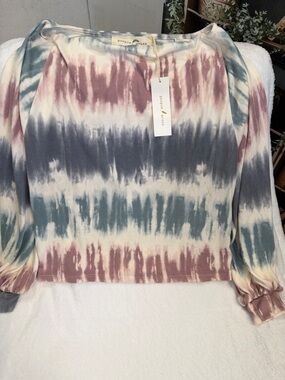 Purple Grass Women's Tie-Dye Long Sleeve Top in Mauve, Teal & Gray